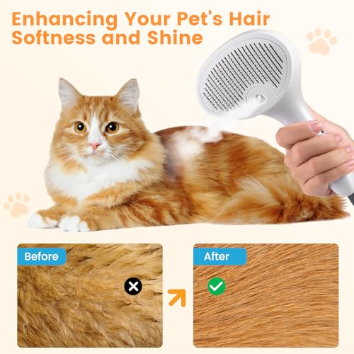 Pet Steam Brush for Dog & Cat, 4 in 1 Self Cleaning Cat Steam Brush for Shedding, Mist Spray Hair Removal Comb for Long Haired Pet Grooming, Effectively Prevents Flying Fur and Reduce Static - color: Off-white