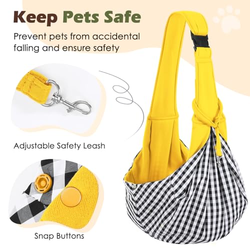 Pawaboo Small Dog Sling Carrier,for 3-10 lbs Pets, Yellow | Reversible Hands Free,Safety Buckle,Storage Pocket,Machine Washable for Travel Outdoor Activities - color: Yellow