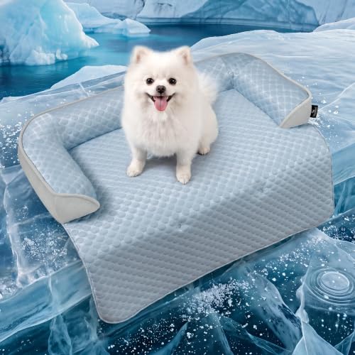 Medium Cooling Dog Bed Mat - 35 x 31 inch Waterproof Couch Cover for Dogs Washable, Non-Slip Bottom Self Cooling Mat for Dogs, Durable & Non-Gel, Dog Couch Bed for Sofa Floor Car, Light Blue - color: Light Blue, size: 35"L x 31"W x 4.5"Th