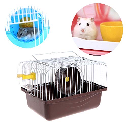 Small Pet Hamster Cage with Running Wheel Water Bottle Food Basin Portable Carrier House Mice Home Habitat for Going Out, Traveling (Coffee) - color: Coffee