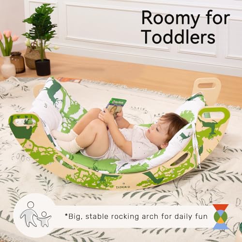 Pikler Triangle Set, Montessori 8-in-1 Climbing Set with Cushion | Wood Jungle Gym for 18M-5Y, Foldable, Reversible Animal Slide, Patent-Protected, 2.35in Gap, ASTM F963, Green - color: Green
