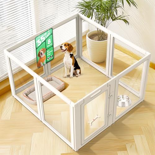 FXW AuraSpace Clear Acrylic Indoor Dog Playpen, 35" H, 8 Panels, White | Open View, Modern Home Fit, No Climbing Bars, Tool-Free Setup, For Medium Dogs - color: White, size: 35"H