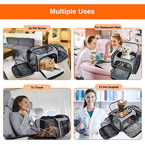 TSA Airline Approved Soft Sided Pet Carrier Top Loading 4 Side Expandable Large Travel Cats Carrier Collapsible with 3 Removable Washable Pads and 3 Pockets for Cats Kitten and Small Dogs