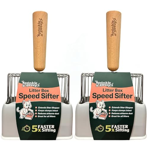 Sprinkle & Sweep: Litter Box Speed Shifter - 2 Pack - Metal Scoop, Comfortable Wood Grip, Washable Stand, Efficient Cleaning, Cat & Pet Maintenance - style: 2-Pack Sifter