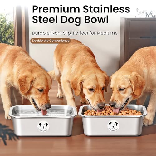 2-Pack Stainless Steel Large Dog Water Bowl, Spill-Proof Metal Dog Food Bowls, Easy Clean Outdoor Dog Water Bowl for Medium Large Dogs, X-Large & Cats 1.25 Gallons - size: 2Pack- 1.25 Gal