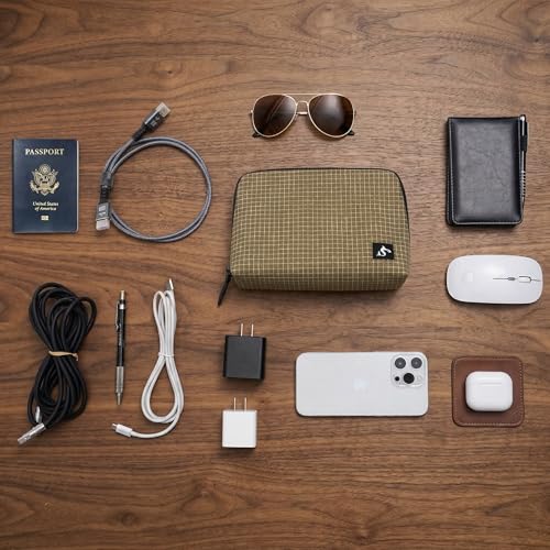 simtoper Electronic Organizer Travel Case – Waterproof Cable Bag for Cord, Charger, Hard Disk, Power Bank – Small Tech Storage for Travel, Backpack, Business Trip, Airplane - color: Brown Plaid, size: Large