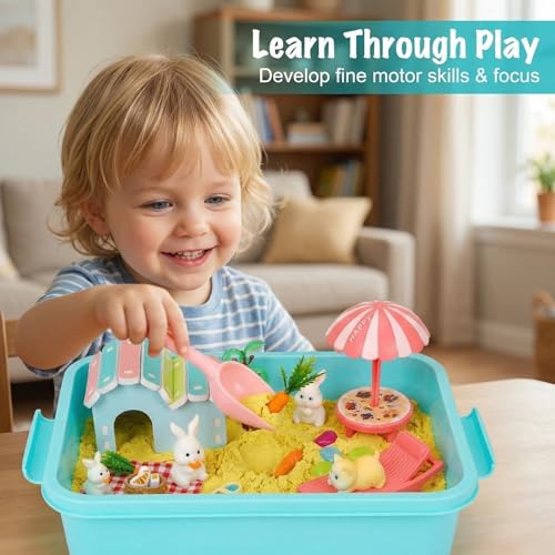 Carolart Hamster Sensory Bin, Animal Play Set, Sand Box with Glow Stones | Rabbit and hamster pretend play sandbox, sensory sand activity, pet habitat toy, gift for kids ages 3-8 - style: Hamster