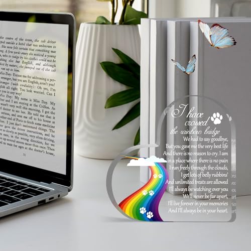 Pet Memorial Gifts, Sympathy Gift for Loss of Dog Cat, Pet Memorial Acrylic Rainbow Bridge Decorations Condolences Gifts for Pet Loss Remembrance Keepsake - color: Rainbow bridge