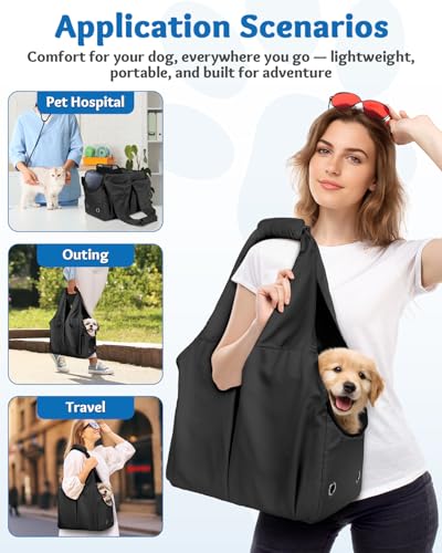 Dog Purse Carrier for Small Dogs, Cats, and Puppies (Black) | Soft-Sided Dog Bag Carrier with 4 Large Pockets, Lightweight, Collapsible, Fits Pets up to 15 lbs, for Travel, Outings - color: Black