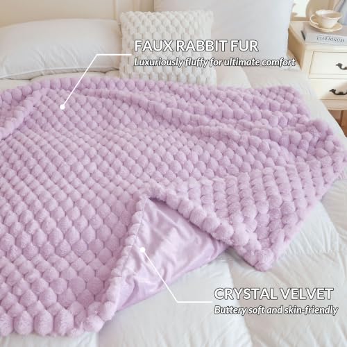 XeGe Luxury Bubble Fluffy Faux Rabbit Fur Bed Blanket Queen Size, Lavender | 90"x90", Double-Sided, No-Shed, Hypoallergenic, Washable, Dreamy Violet Comfy Fuzzy Blanket for Kids Teens Girls Women Mom - color: Lavender, size: Queen (90" X 90")