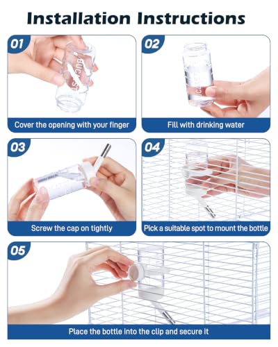 BUCATSTATE 100ml Hamster Water Bottle Small Pet Water Bottle | 3.4oz Leak-Proof Water Bottle with Stainless Steel Spout, Adjustable Bracket for Chinchilla Gerbil Mouse, fits Wire Cage - size: 3.38OZ