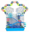 5-Floors Large Twin Tower Syrian Hamster Rodent Gerbil Mouse Mice Rat Home Cage with Crossover Tube Tunnel Expansible and Customizable with Hide House Running Wheel Food Dish Water Bottle - color: Blue