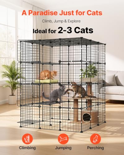 VEVOR Cat Cage 4-Tier 40.98"x40.98"x55" DIY Cat Playpen Indoor Enclosure, Detachable Metal Wire Kennel Crate with 4 Doors, Large Exercise Place Ideal for 2-3 Cats, Kittens and Small Animals, Black - size: 41.0"L x 41.0"W x 55.0"H