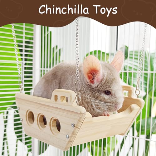 Natural Wood Chinchilla Toy Hammock for Cage Swing, Hanging Chinchilla Bed, Wooden Toys and Cage Accessories, Hut Ledges and Resting Areas for Indoor Habitat Enrichment