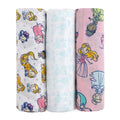 Disney Princesses Pink, Aqua, Lavender, Green, and White 3 Piece Muslin Swaddle Baby Blanket Set - color: Princesses Pink, Aqua, Lavender, Green