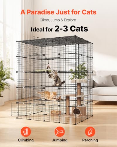 VEVOR Cat Cage 5-Tier 55"x40.98"x68.98" DIY Cat Playpen Indoor Enclosure, Detachable Metal Wire Kennel Crate with 5 Doors, Large Exercise Place Ideal for 2-3 Cats, Kittens and Small Animals, Black - size: 55 x 40.98 x 68.98 in