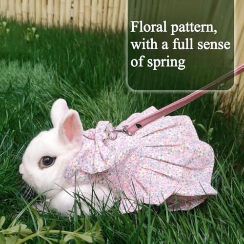 Rabbit Leash and Harness Set Adjustable Bunny Rabbit Dress Rabbits Clothes Outfit for Small Pet Ferret Guinea Pig Kitten Puppy (Pink,L) - color: Pink, size: L