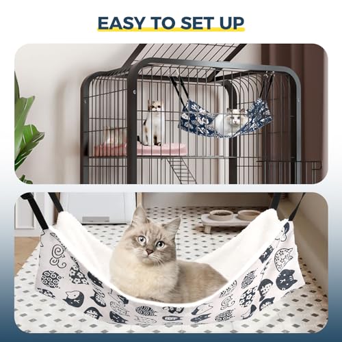 Admaison Cat Hammock for Cage Hanging Reversible 2Pack,Pet Hammock Bed Adjustable,Soft Sleeping Hammock for Cats,Ferret,Puppy,Rabbits,Small Animals (M, CAT) - size: M