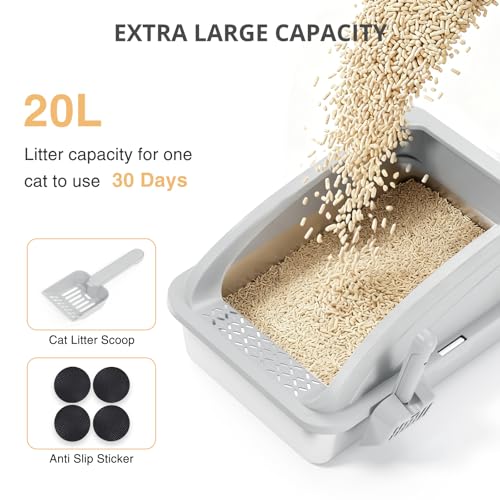 Stainless Steel Cat Litter Box with Lid, Metal Kitty Litter Box with Scoop, Non-Stick Base, Easy to Clean for Cat, Rabbit, Guinea Pigs and Hamsters - Gray - color: Grey