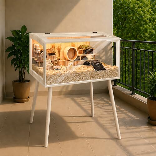 PROLEE Hamster Cage Wooden Chew Proof, Extra Large Mice and Rat Habitat Openable Top with Acrylic Sheets Solid Built Small Animal Cage with Leg Stands, 32 Inch Long - size: 32.0"L x 16.0"W x 40.0"H