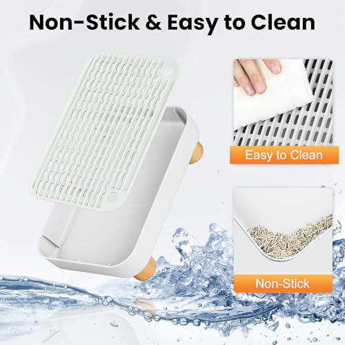 Litter Box Step, Litter Box Ramp/Catcher with Wooden Base, Anti-Tracking & Easy to Clean, Ideal for Small & Elderly Cats (White) - color: White