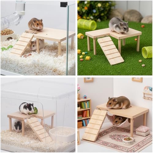 Hamster Platform, Small Wooden Hamster Cage Accessories, Elevated Resting Area for Hamster Cages, Pine Material Construction for Small Animal Habitats