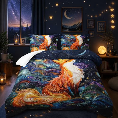 Nttopship Fox Comforter Set 3-Pieces Twin Size,Cute Fox Bedding Set for Kids Boys Girls Cute Animal Comforter Wildlife Quilt Set Comforter with 2 Pillowcases - color: Brown Fox, size: Twin