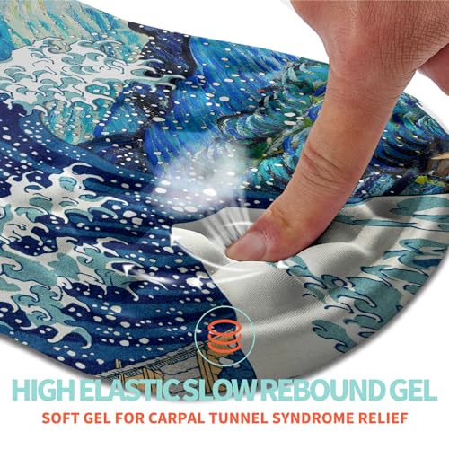 Ergonomic Mouse Pad Wrist Support with Memory Foam Massage Bulge, Carpal Tunnel Pain Relief Mousepad Wrist Rest for Mouse(12x8 inch,Wave Starry) - color: Kg005-wave Starry Night