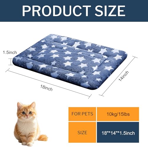 Dog Bed Mat, Reversible Crate Pad & Cute Dog Bed - Machine Washable Kennel Mat with Ultra Soft for Small Dogs & Cats - color: Dark Blue Stars, size: 18"L x 14"W x 1.5"Th