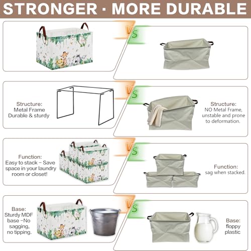 Jungle Safari Nursery Basket -Stackable and Collapsible Animal Basket Hamper ,Freestanding Kid Storage Bin Clothes Book Toy Organizer Bin for Easter Gift( Upgraded Metal Frames) - color: Jungle Safari
