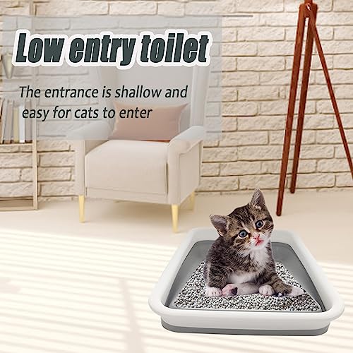Collapsible Kitten Litter Box Low Entry Small Cat Litter Box S | 14.6 x 10.6 x 4.8 inch Shallow Travel Litter Box For Senior Cats Open Cat Potty Pan Cat Toilet (Small gray 1pcs) - color: Gray, size: Small