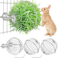 2 Pack Rabbit Hay Ball Feeder Stainless Steel Hanging Hay Holder Dispenser Small Animal Grass Feeder Rack Ball Toy for Bunny Hamster Guinea Pig Chinchilla Gerbils Cage Accessories Supplies