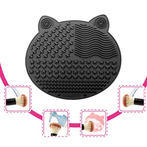 2Pack Makeup Brush Cleaning Mat, Cute Cat Ear Animal Design Silicone Brush Cleaner Pad with Suction Cups (Black+White) - color: Black+White