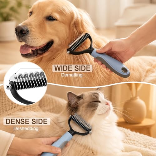 2Pcs Pet Grooming Brush, Pet Knotter Dog Grooming, Deshedding Dog Brush Removes Tangles Knots and Loose Fur, Pets Knotting Comb, Pe t Pro Double Sided Shedding Brush (Blue+Pink)