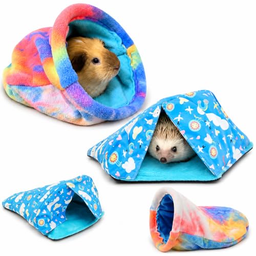 2 Pack Guinea Pig Hideout Set, Fleece Snuggle Sack & Cave Bed for Guinea Pigs, Hedgehogs, Ferrets, Chinchillas, Mini Rabbits, Cozy Small Animal Bed for Cage Habitat