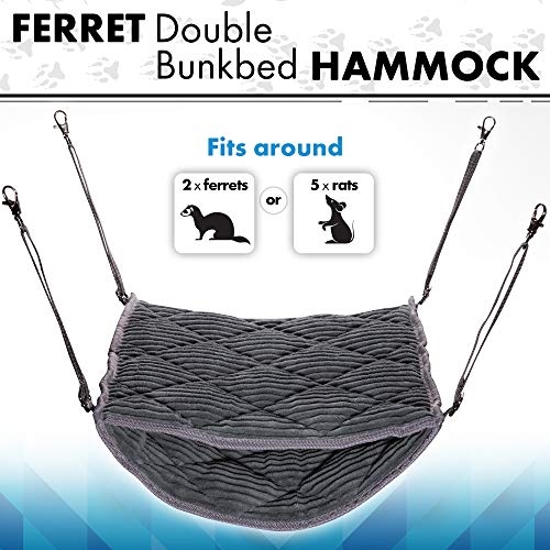 Ferret Hammock for Cage - Plush Double Bunk Bed Hanging Clips - Perfect for 2 or More Small Pets! (Rats, Ferrets, Hamsters, Guinea Pigs, Chinchillas & Squirrels) - Blue - color: Blue