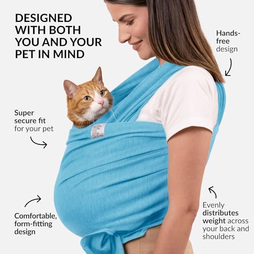 Cat Sling Carrier for Small Pets – Anti-Anxiety Cat Sling, Kitten Pouch – Pet Sling in Gray Black Blue Green Pink Yellow (Blue, Standard) - color: Blue, size: Standard