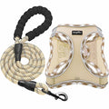haapaw Dog Harness with Leash Set, No Pull Adjustable Reflective Step-in Puppy Harness with Thickened Padded Vest for Extra-Small/Small Medium Dogs - color: Beige, size: M