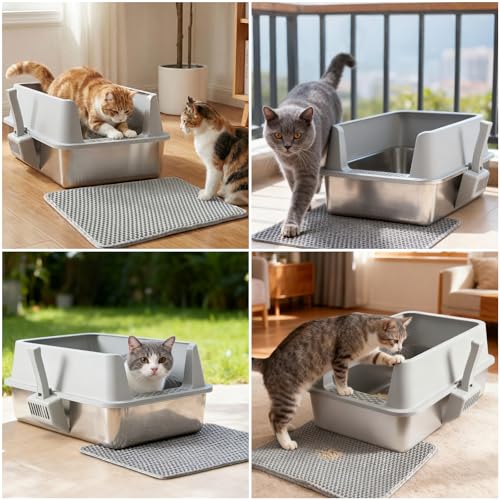 2 Pack Stainless Steel Litter Box,XL Metal Cat Litter Box with Lid | Extra Large Litter Box for Big Cats,High Sided,Odor-Resistant, Scratch-Proof, Easy to Clean,Scoop &Mat Included - color: XLarge-2 pack