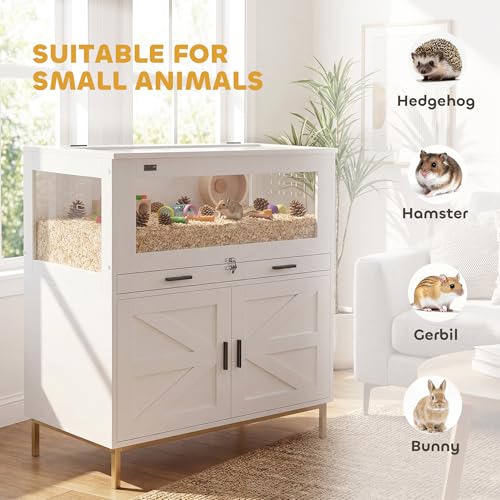 PawHut Hamster Cage with Storage Cabinet for Bunny Rat 30" x 19.5" x 36" | Small Animal Cage, Pull Out Drawer, Acrylic Panels, Ventilated, Large Guinea Pig Habitat, for Hedgehog, Gerbil