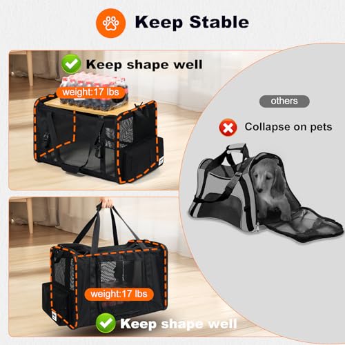 pidipiti 25x17x17 Extra-Large Expandable cat Carrier for car Road Travel | for 1 Extra-Large cat/2 Large /3 Medium Cats up to 35 lbs,large cage kennel for long road trip,zipper lock,good Visibility - size: 25.5"L x 17"W x 17"H