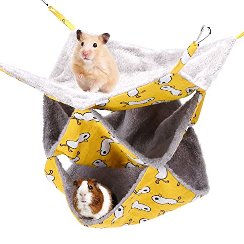 3 Tier Pet Hammocks for Cage, Ferret & Guinea Pig Accessories, 13.7x13.7 Inches, Rat Beds Hammock Hanging Bunkbed for Small Animals, Ferret, Kitten, Squirrel, Chinchilla, Parrot (Yellow) - color: yellow