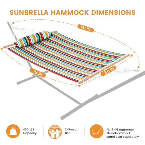 Lazy Daze 12 FT Sunbrella Quilted Hammock, Non-Fading Double Hammock | 2 Person Hammock with Pillow, Straps, Carabiners , All Weather Fade Resistant for Outside, Carousel Confetti - color: Carousel Confetti