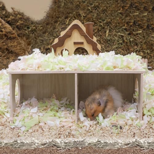Hamster Peep Tunnel, 2-Chamber Wooden Hamster Hideout, Water-Resistant Platform for Syrian Hamsters and Small Pets, 11" x 5.3" x 4.3" - size: Large for Syrian Hamster