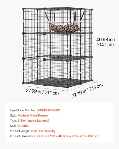 VEVOR Cat Cage 3-Tier 27.99"x27.99"x40.98" DIY Cat Playpen with Hammock, Indoor Enclosure Detachable Metal Wire Kennel Crate, Large Exercise Place Ideal for 1-2 Cats, Kittens and Small Animals, Black - size: 28.0"L x 28.0"W x 41.0"H
