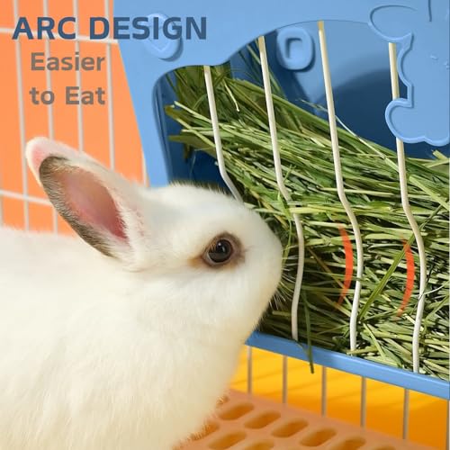 Rabbit Hay Feeder, 3-in-1 Feeding Set with Food Bowl and Hanging Funnel for cage, Hay Rack for Bunny Guinea Pig Chinchilla (Blue) - color: Blue