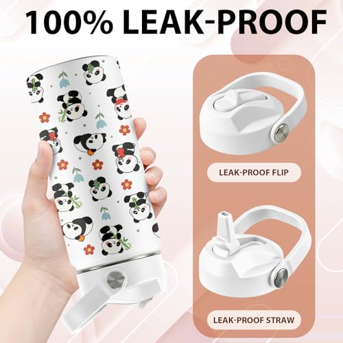 Panda Gifts for Girls Boys, 16 oz Water Bottle with Straw Lid, Panda Water Bottle, Stainless Steel Insulated Tumbler, Cute Animals Cups, Birthday Gifts for Animal Lovers - color: Panda