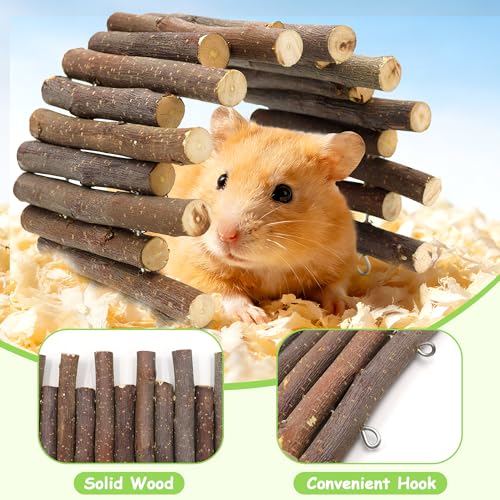 2 Pack Wooden Hamster Bridge, 10.6 Inch Flexible Rat Ladder Platform | Wood Hamster Fence, Climbing Ramp Rat Cage Accessories for Gerbils Guinea Pigs & Small Pets, Brown - color: Brown