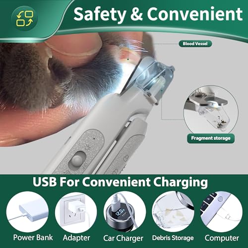CATPICK 2-in-1 Cat Nail Clippers & Dog Nail Clippers Trimmers for Large Medium Small Dogs Cats Claw Trimmer Quick Sensor and Safety Guard USB Rechargeable with 2 LED Lights Dogs Nail Trimmer - color: White 2