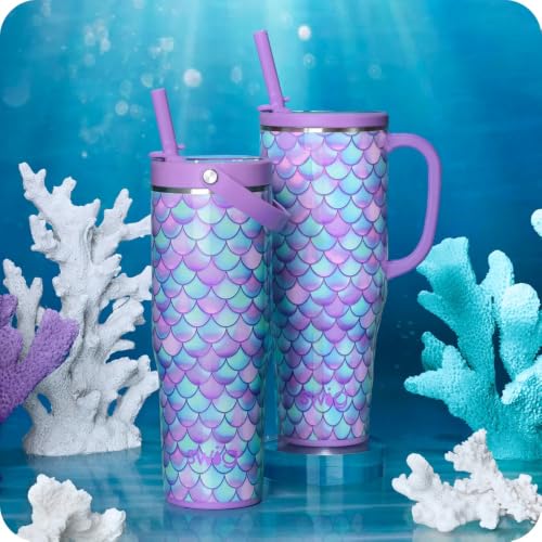 Swig Life 30oz Leakproof To-Go Tumbler with Handle, Mermaid | Leakproof Lid - Triple Insulated Stainless Steel - Handle & Straw Included - Cup Holder Friendly - Dishwasher Safe - color: Mermaid
